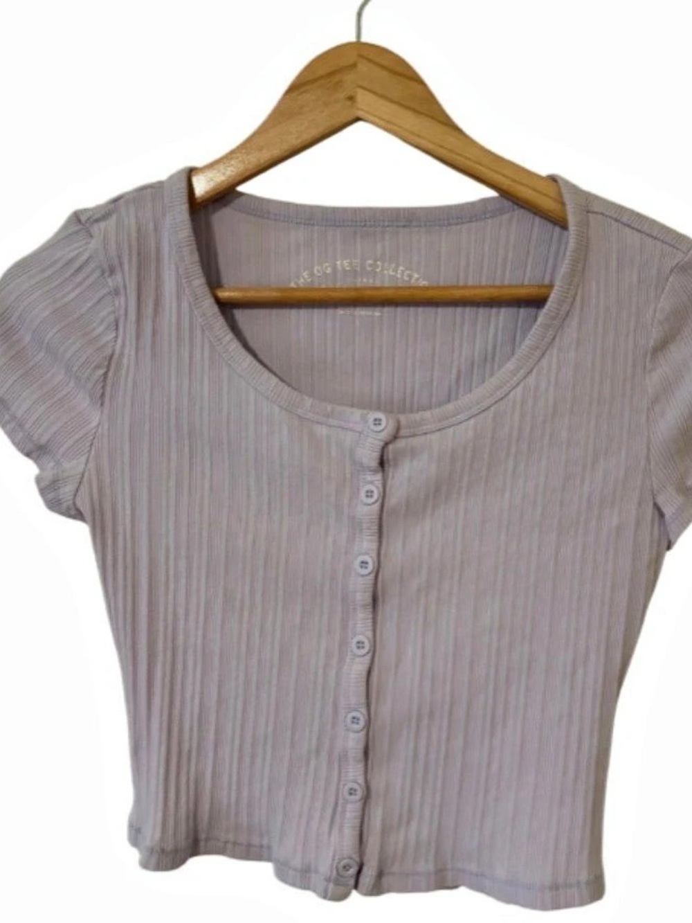 Aeropostale Cropped Ribbed Short Sleeve Top in Pink